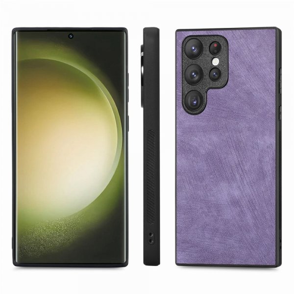 Samsung Galaxy S23 Ultra Skal med Skärmskydd Lädertextur Lila