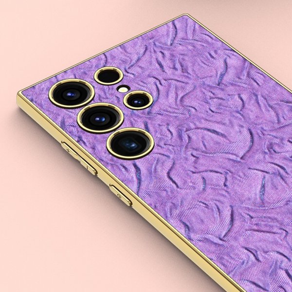 Samsung Galaxy S23 Ultra Skal Tyg Pläterad Kant Lila