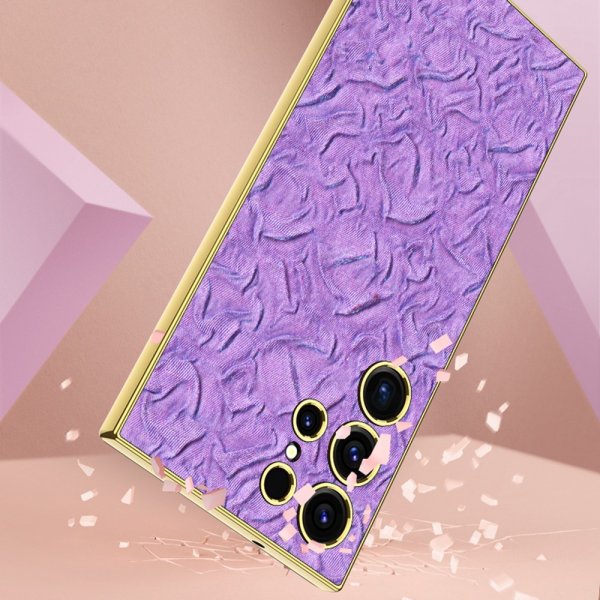 Samsung Galaxy S23 Ultra Skal Tyg Pläterad Kant Lila