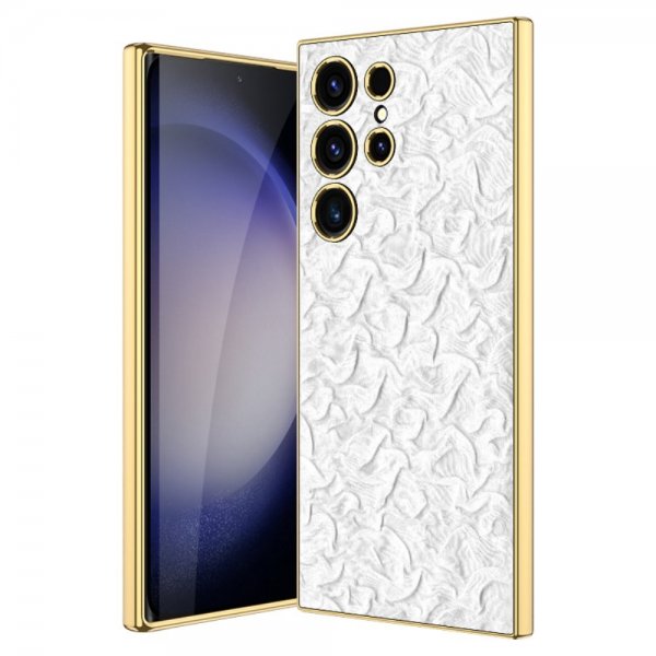 Samsung Galaxy S23 Ultra Skal Tyg Pläterad Kant Vit