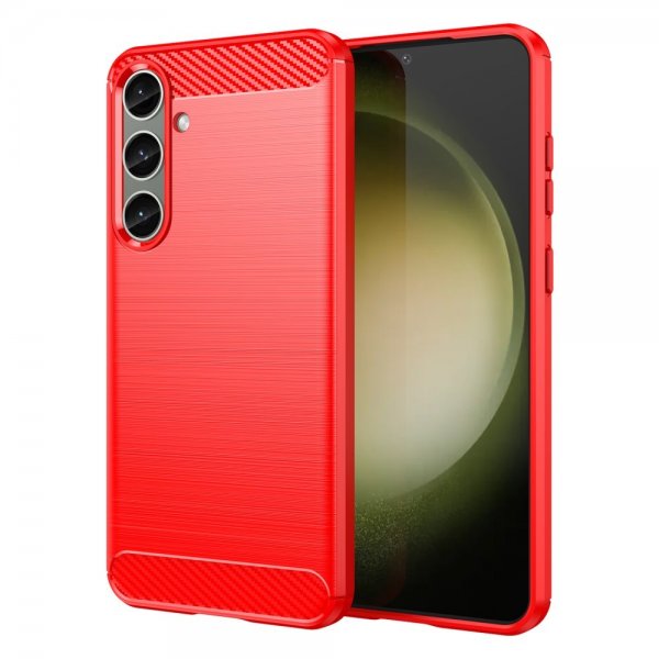 Samsung Galaxy S24 Plus Skal Borstad Kolfibertextur Röd