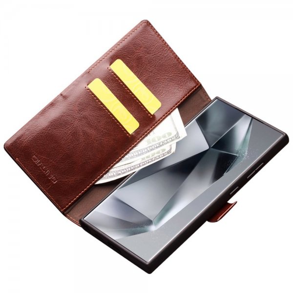 Samsung Galaxy S24 Ultra Fodral Äkta läder Kortfack Brun