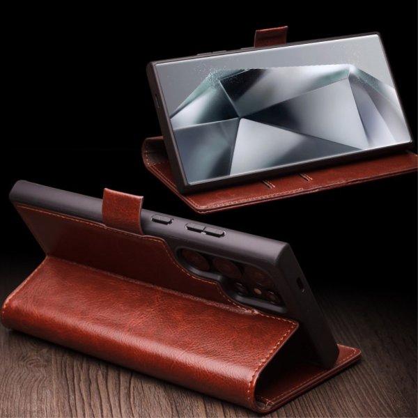 Samsung Galaxy S24 Ultra Fodral Äkta läder Kortfack Brun