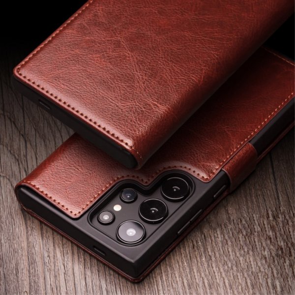 Samsung Galaxy S24 Ultra Fodral Äkta läder Kortfack Brun