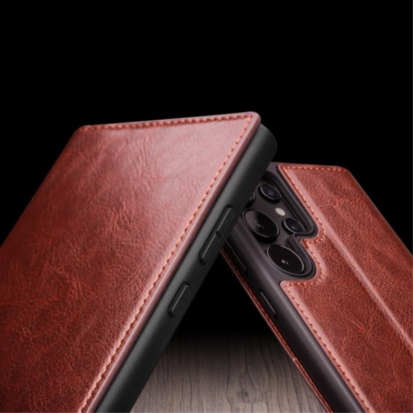 Samsung Galaxy S24 Ultra Fodral Äkta läder Kortfack Brun