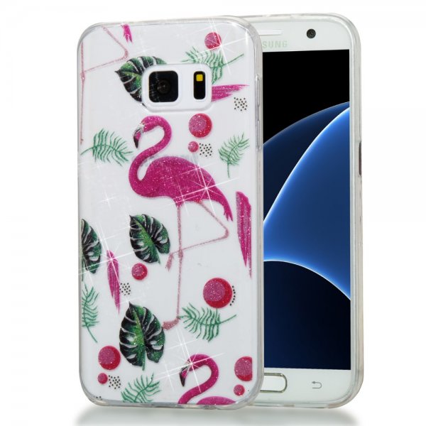 Samsung Galaxy S7 Mobilskal TPU Glitter Flamingo Löv