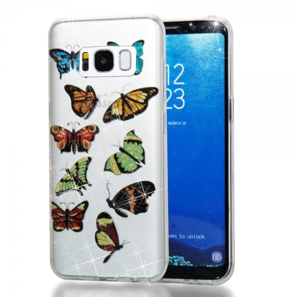 Samsung Galaxy S8 Mobilskal TPU Glitter Transparent Färgglada Fjärilar
