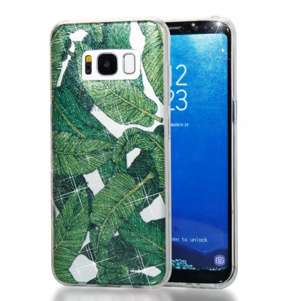 Samsung Galaxy S8 Mobilskal TPU Glitter Transparent Gröna Löv
