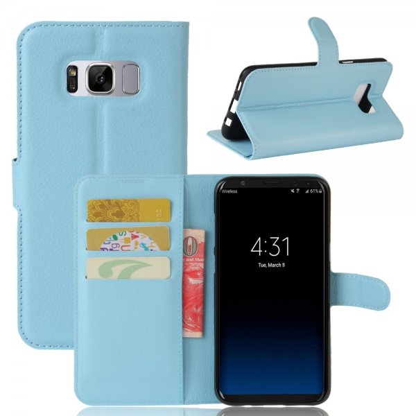 Samsung Galaxy S8 Plånboksfodral PU-läder Litchi Ljusblå