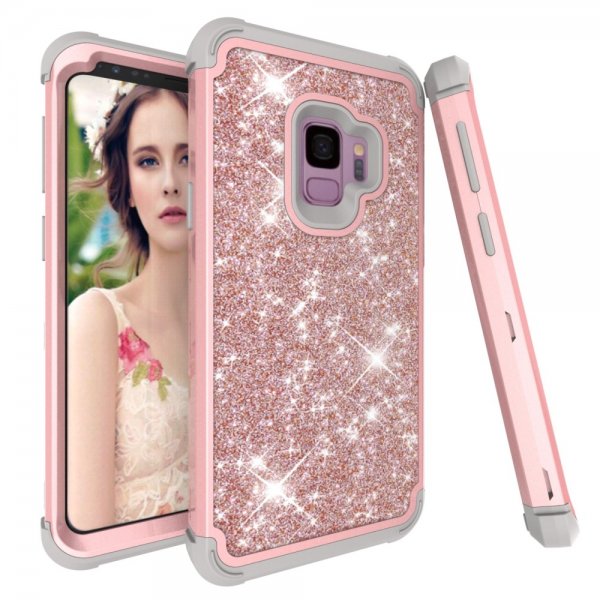 Samsung Galaxy S9 Hybrid Skal Glitter Rosa