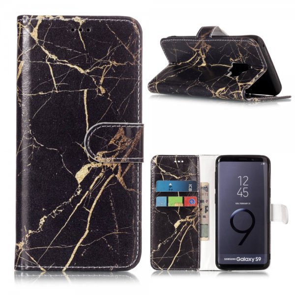 Samsung Galaxy S9 Plånboksfodral Motiv Svart Guld Marmor