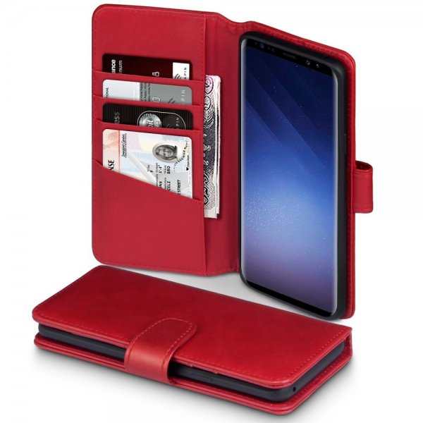 Samsung Galaxy S9 Plus Äkta Läder Plånboksfodral Röd