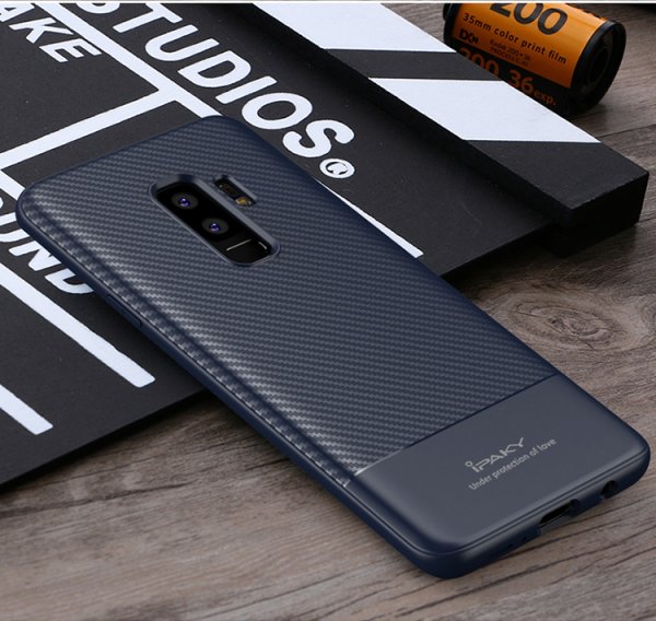 Samsung Galaxy S9 Plus Mobilskal TPU Kolfibertextur Blå