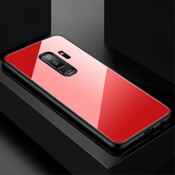 Samsung Galaxy S9 Plus Skal TPU Baksida i Härdat Glas Röd