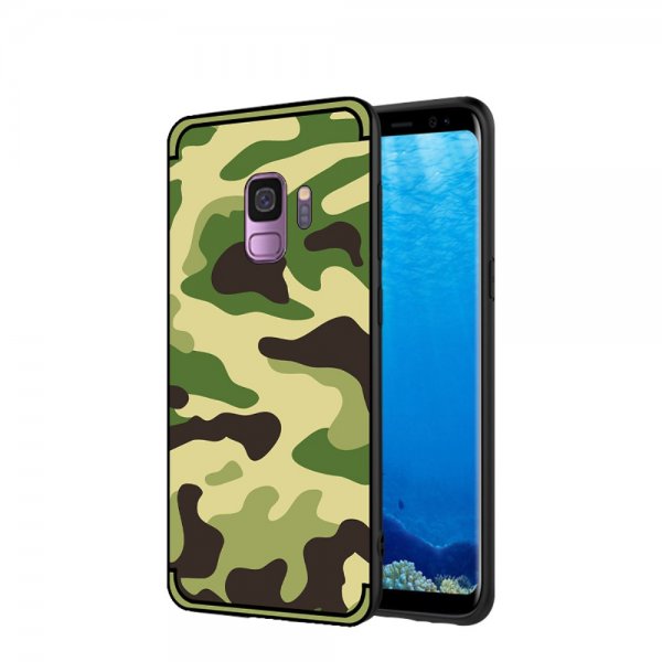 Samsung Galaxy S9 Skal med Stativ Camouflage TPU Ljusgrön