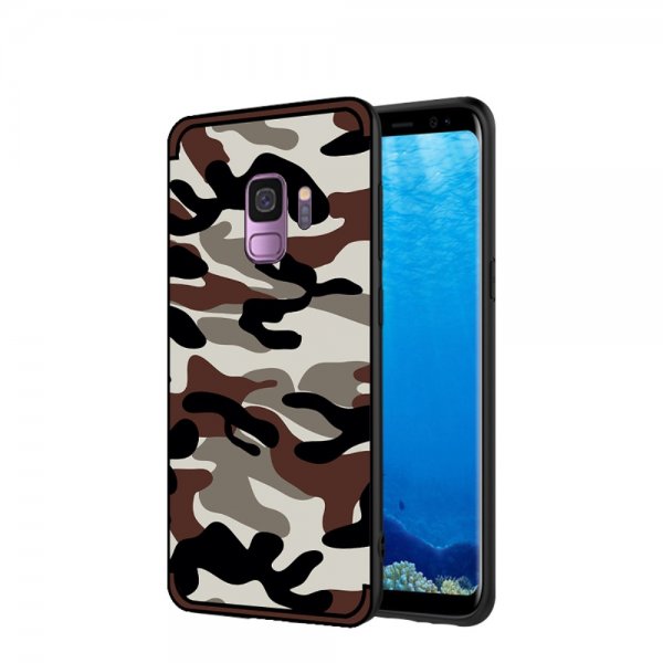 Samsung Galaxy S9 Skal med Stativ Camouflage TPU Mörkbrun