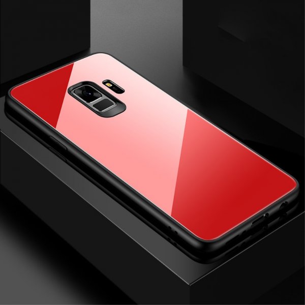 Samsung Galaxy S9 Skal TPU Baksida i Härdat Glas Röd