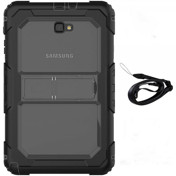 Samsung Galaxy Tab A 10.1 T585 T580 Skal Hårdplast Stativfunktion Axelrem Grå
