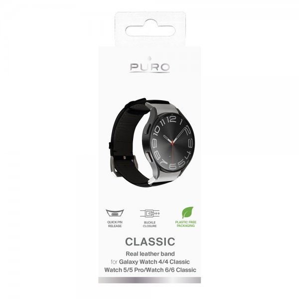 Samsung Galaxy Watch 20mm Armband Leather Band Svart