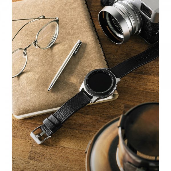 Samsung Galaxy Watch 20mm Armband Leather One Classic Band Svart