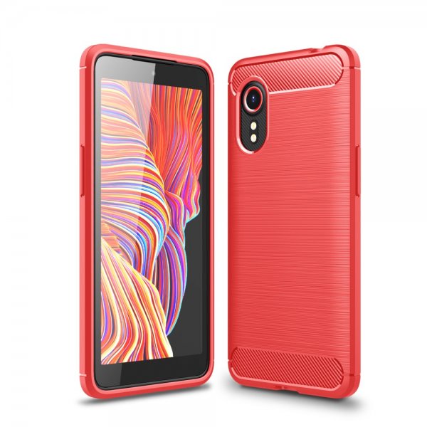 Samsung Galaxy XCover 5 Skal Borstad Kolfibertextur Röd