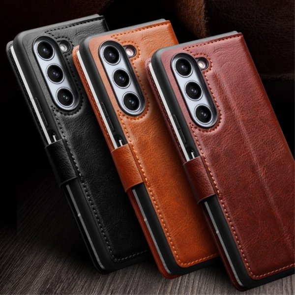 Samsung Galaxy Z Fold 5 Fodral Äkta Läder Brun