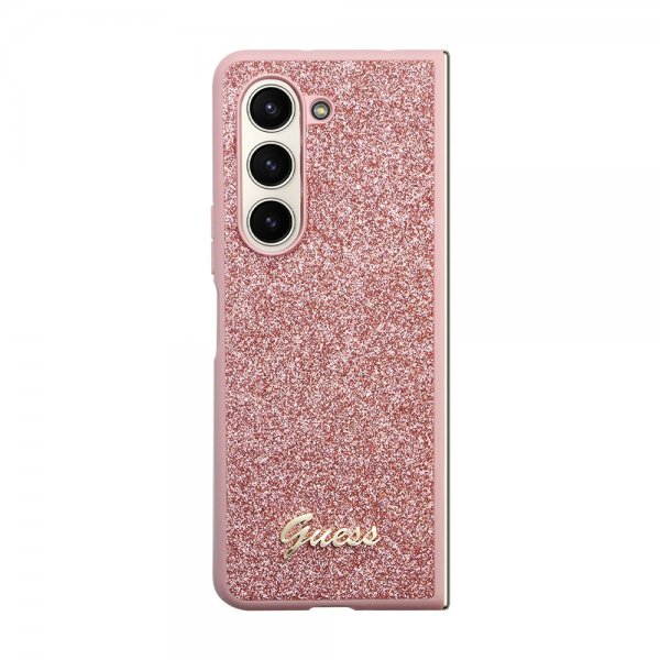 Samsung Galaxy Z Fold 5 Skal Glitter Flakes Metal Logo Rosa