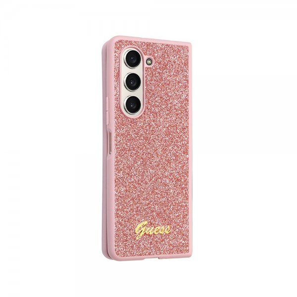 Samsung Galaxy Z Fold 5 Skal Glitter Flakes Metal Logo Rosa