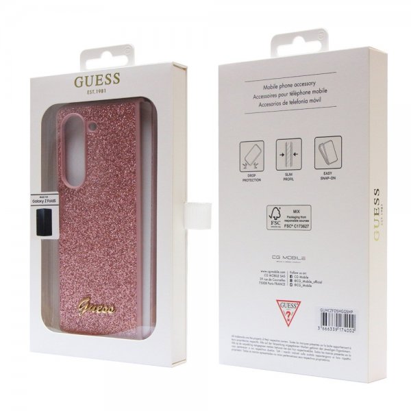 Samsung Galaxy Z Fold 5 Skal Glitter Flakes Metal Logo Rosa