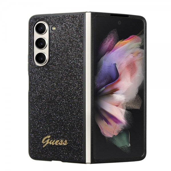Samsung Galaxy Z Fold 5 Skal Glitter Flakes Metal Logo Svart