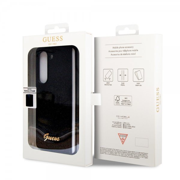 Samsung Galaxy Z Fold 5 Skal Glitter Flakes Metal Logo Svart