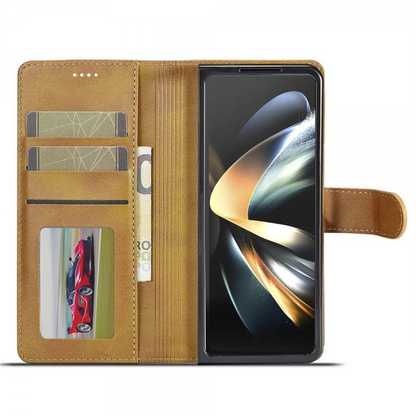 Samsung Galaxy Z Fold 6 Fodral med Kortfack Stativfunktion Ljusbrun