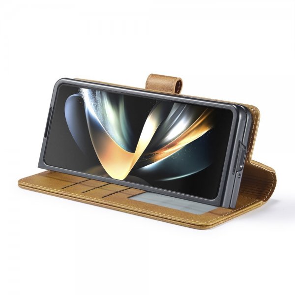 Samsung Galaxy Z Fold 6 Fodral med Kortfack Stativfunktion Ljusbrun