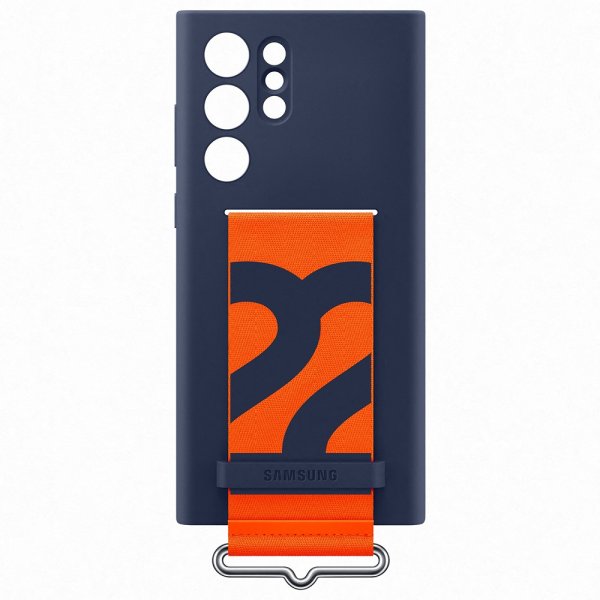 Original Galaxy S22 Ultra Skal Silicone Cover with Strap Navy