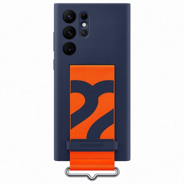 Original Galaxy S22 Ultra Skal Silicone Cover with Strap Navy
