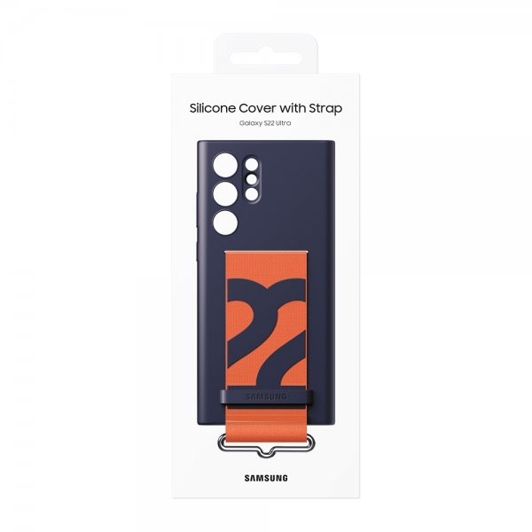 Original Galaxy S22 Ultra Skal Silicone Cover with Strap Navy