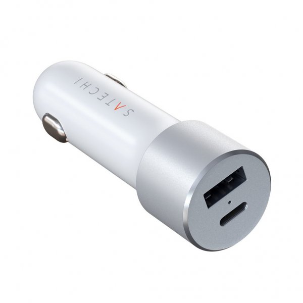 Billaddare med PD 1xUSB-C och 1xUSB-A Silver