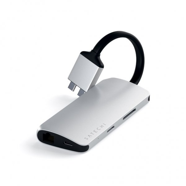 USB-C Multimedia Adapter Dual 4K HDMI Gigabit Ethernet Silver
