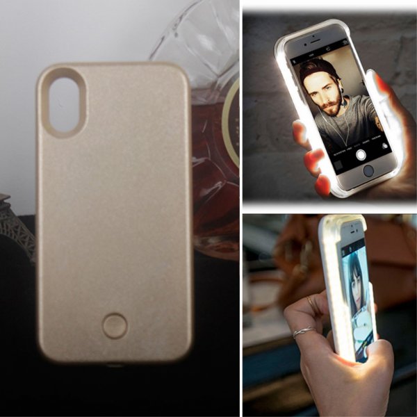 Selfie Skal till iPhone X/Xs Hårdplast LED Guld