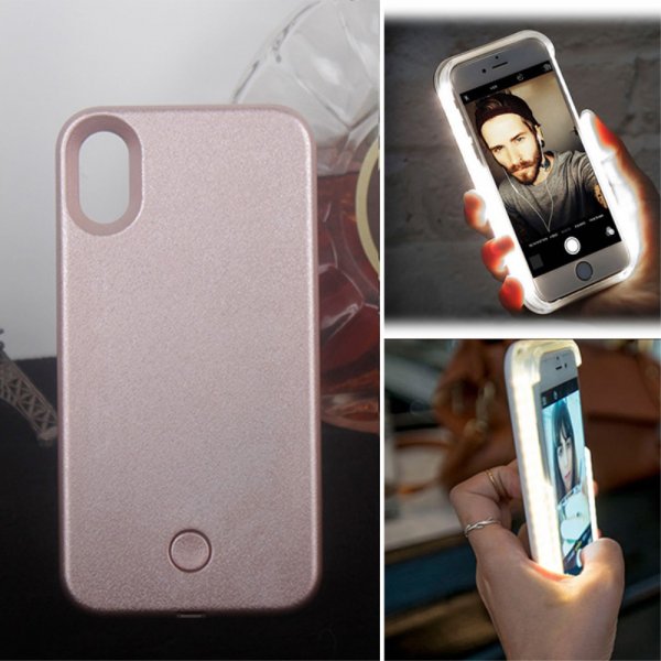 Selfie Skal till iPhone X/Xs Hårdplast LED Roseguld