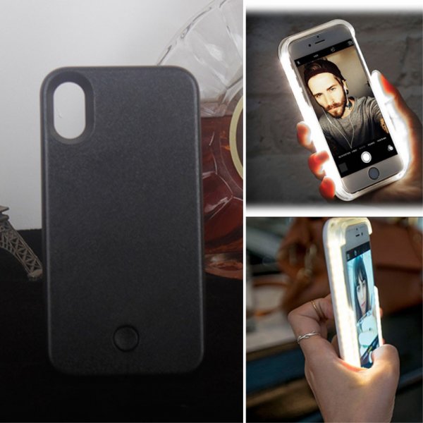 Selfie Skal till iPhone X/Xs Hårdplast LED Svart