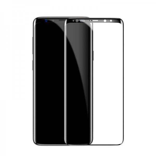 Silk Screen 3D Arc till Galaxy S9 Skärmskydd Härdat Glas Full Size Svart