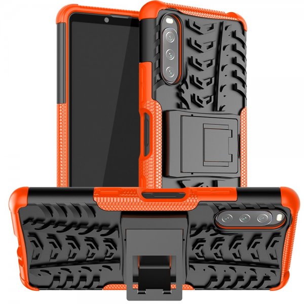 Sony Xperia 10 III Skal Däckmönster Stativfunktion Orange