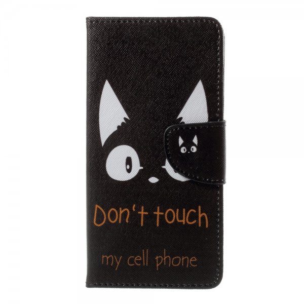 Sony Xperia L1 Plånboksfodral Katt och Citat Dont Touch My Cell Phone