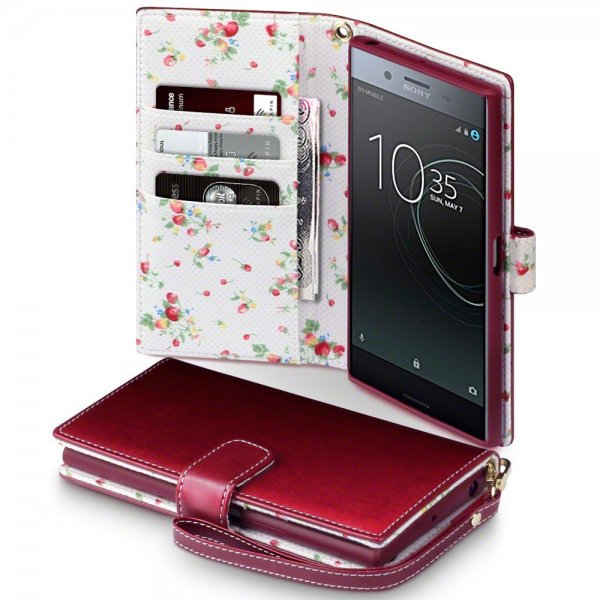 Sony Xperia XZ Premium Plånboksfodral Blommor Röd