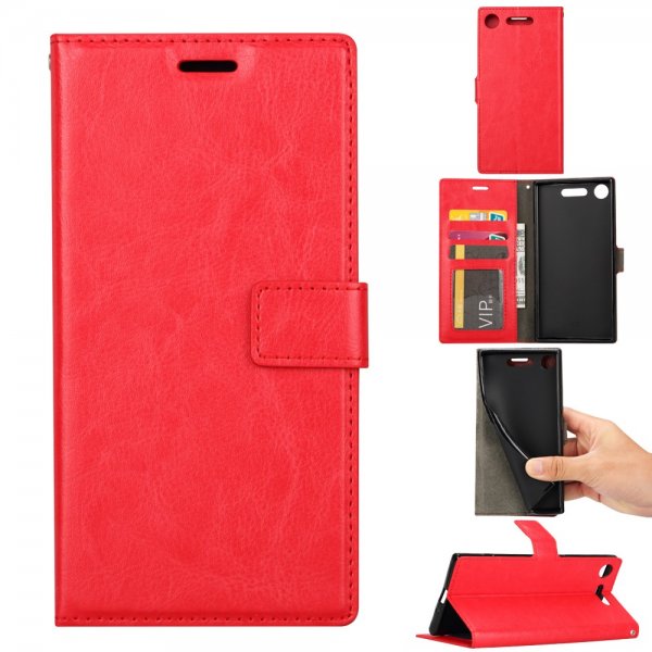 Sony Xperia XZ1 Compact Plånboksfodral Lädertextur Röd