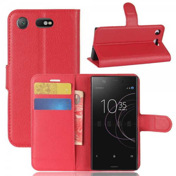 Sony Xperia XZ1 Compact Plånboksfodral PU-läder Litchi Röd