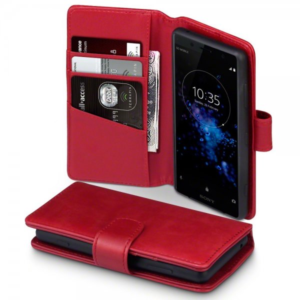 Sony Xperia XZ2 Compact Äkta Läder Plånboksfodral Röd