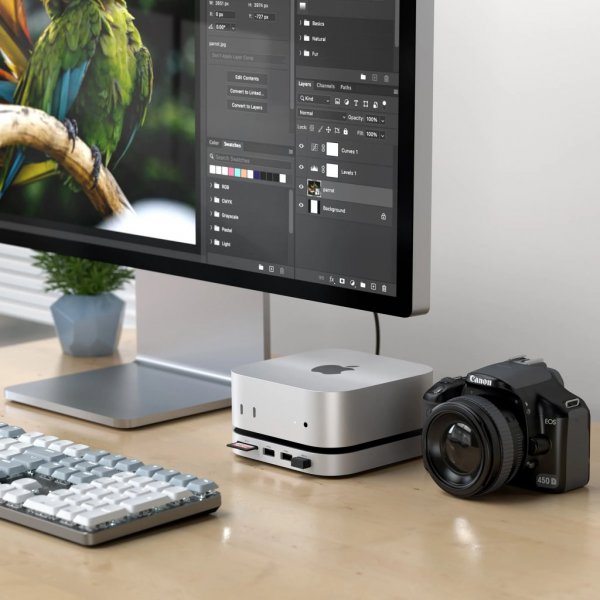 Mac Mini M4 Stativ & Hub med SSD-kapsling Silver