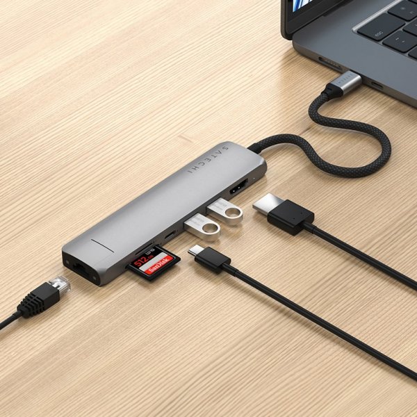 7-i-1 USB-C Slim Multiport Adapter med Ethernet Space Gray